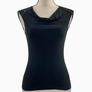 TAHERI Black Sleeveless Cowl Neck Blouse
